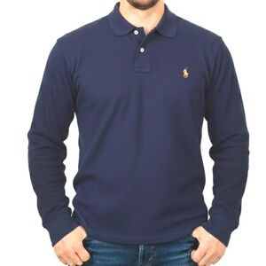 Polo‎ Ralph Lauren Mens XXL Long Sleeve Polo Shirt Navy Blue Pima Soft Touch